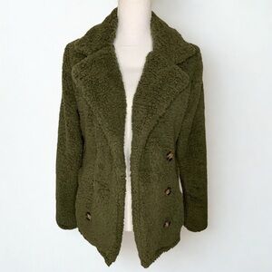 Miss Sparkling Women Green Teddy Sherpa Open Front Jacket Size Small